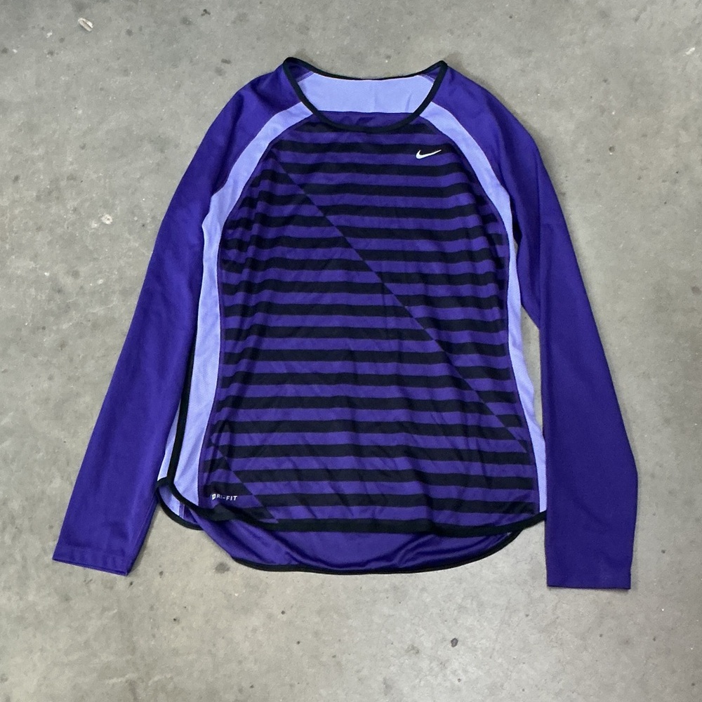 Nike Purple and Black Striped Long Sleeve Tee